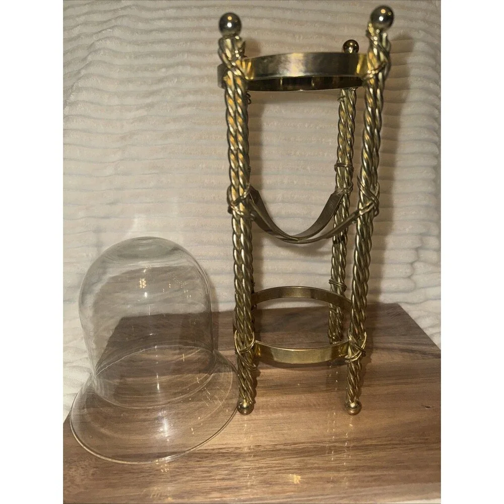 Vtg Brass Candle Stand Holder Twisted Rope Design with Glass Bowl 11